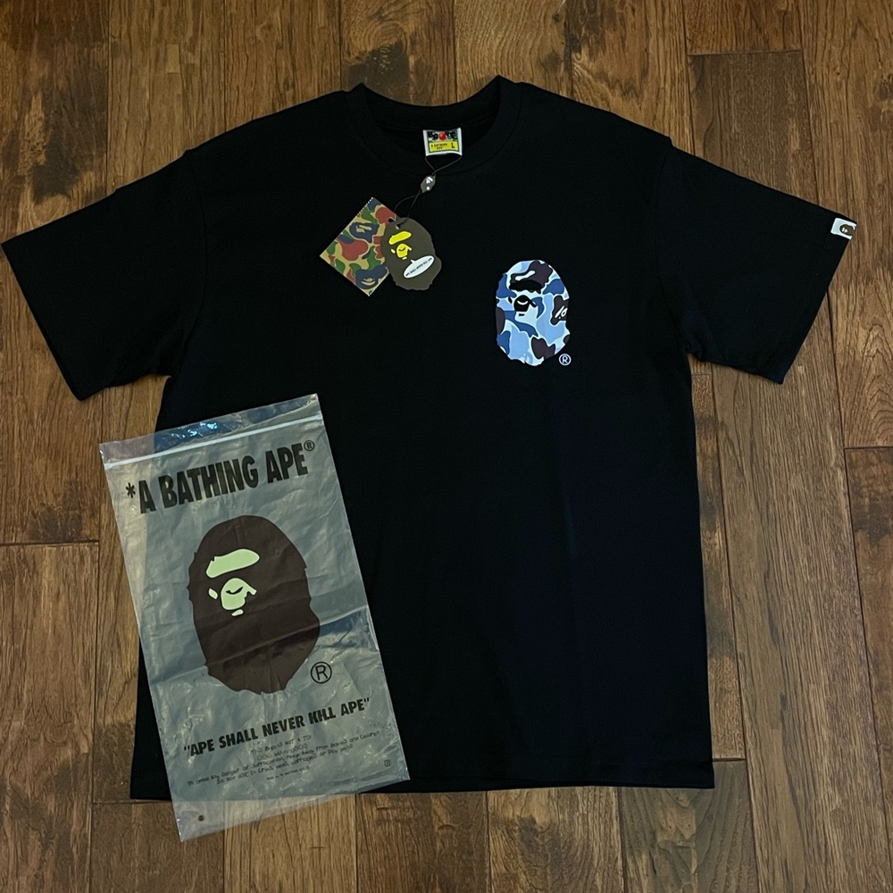 Bape Black and Blue Camo Ape Head T-Shirt